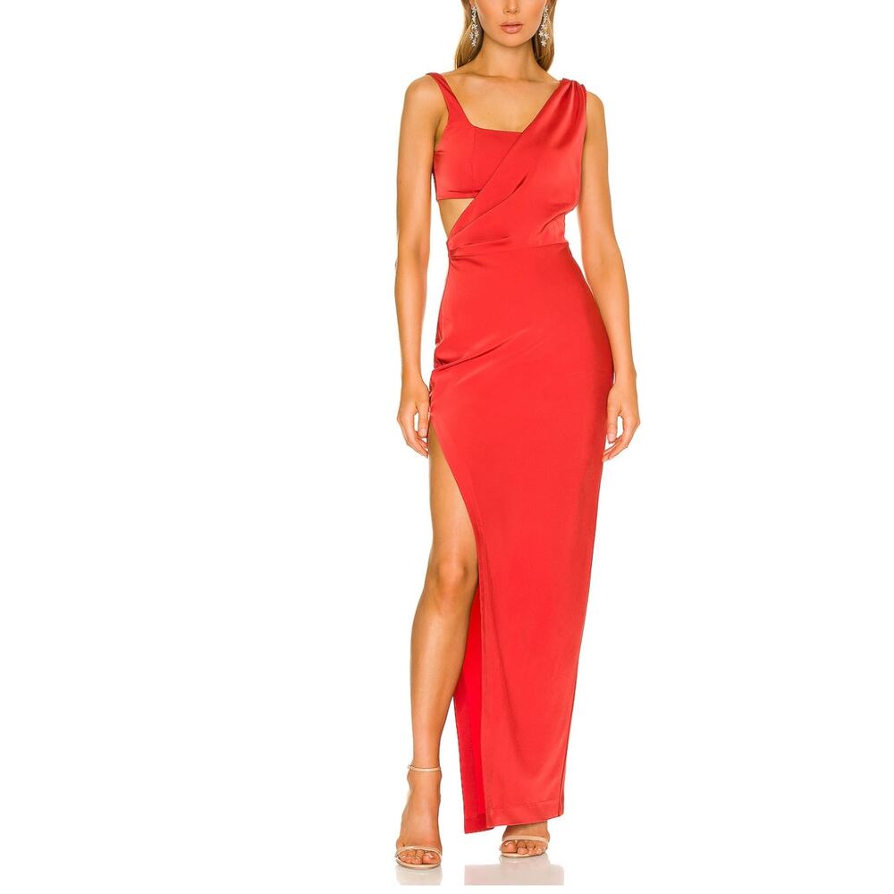NBD Red One-Shoulder Cutout Maxi Dress